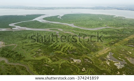 Aerial view of Verdronken Land van Saeftinghe in Zeeland, Netherlands

