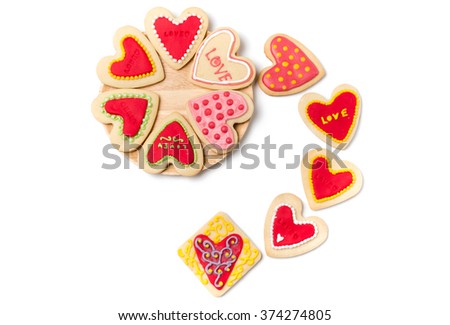Heart shaped cookies for valentine's day isolated on white background