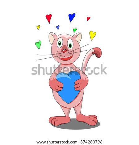 love cat with a multicolored hearts 