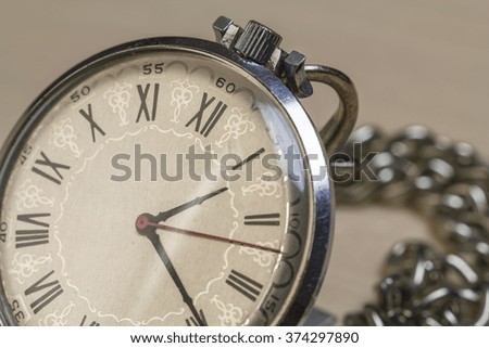 The vintage pocket watch with chain close-up.