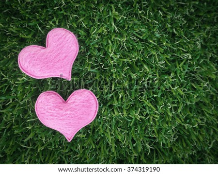 two pink heart on the grass