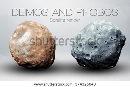 Deimos and Phobos - High resolution 3D images presents planets of the solar system. This image elements furnished by NASA. Royalty-Free Stock Photo #374325043