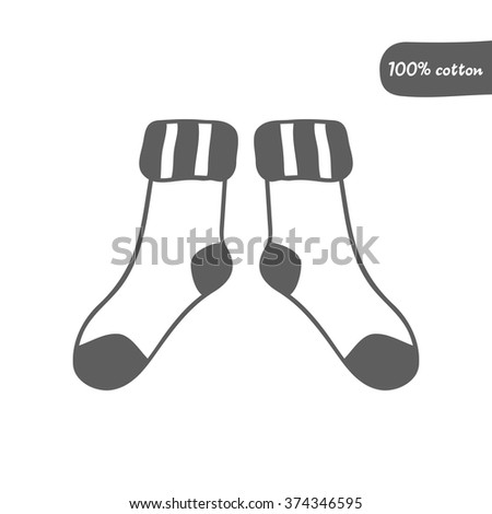 Vector doodle socks icon for web design, prints etc. Handdrawn symbol of footwear. Cute outline illustration. Cozy style.