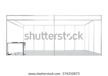 Trade booth system and blank roll standard size 6x3 meters with blank banner and 1 banner table 1 side wall isolated on white background