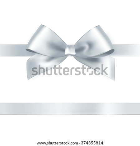 Shiny white satin ribbon on white background. Vector Christmas gift, valentines day, birthday  wrapping element