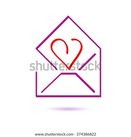 an open love letter with a heart in the center of the sheet, linear style, vector
