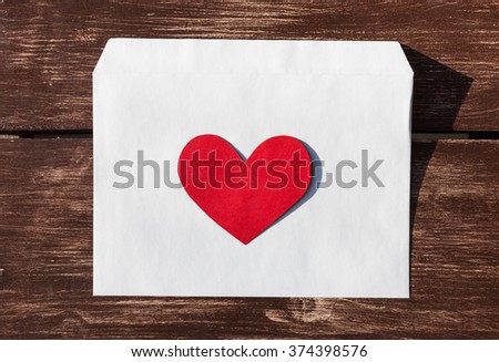 Blank Valentines Day Envelope Mail, Love letter with red heart shaped paper figure. Love concept