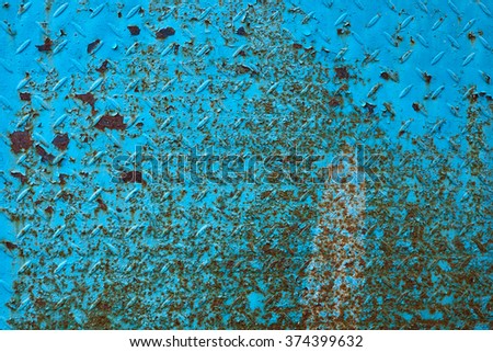 Rusty corrugated metal iron blue plate background