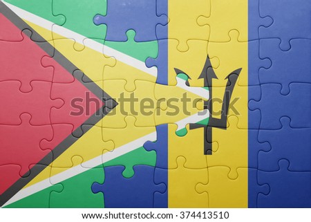 puzzle with the national flag of barbados and guyana .concept