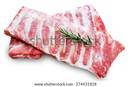 Raw  Pork ribs with a rosemary isolated on white Royalty-Free Stock Photo #374431828