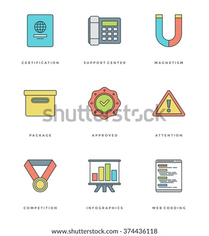 Flat line simple icons set. Thin linear stroke vector icons Essentials objects symbols. For website graphics, Mobile Apps, Infographics design, Brochures, Banners, Headers. Outline pictogram pack.