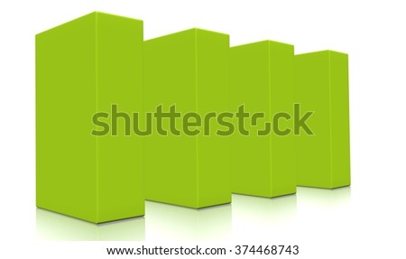 Concept of yellow-green boxes isolated on a white background.