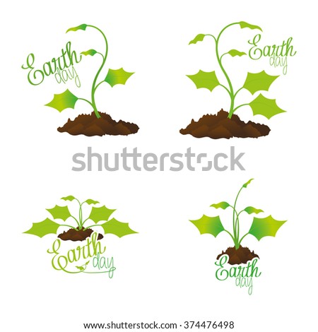 Set of abstract illustrations with text and natural elements for earth day