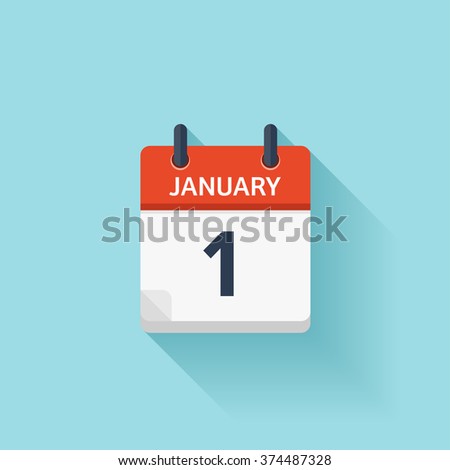 January 1.Calendar icon.Vector illustration,flat style.Date,day of month:Sunday,Monday,Tuesday,Wednesday,Thursday,Friday,Saturday.Weekend,red letter day.Calendar for 2017 year.Holidays in January.