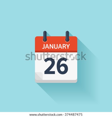January 26.Calendar icon.Vector illustration,flat style.Date,day of month:Sunday,Monday,Tuesday,Wednesday,Thursday,Friday,Saturday.Weekend,red letter day.Calendar for 2017 year.Holidays in January.