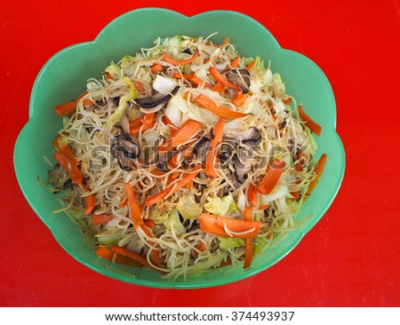 The plate of chinese noodle, a sacrificial offering in Chinese New Year.