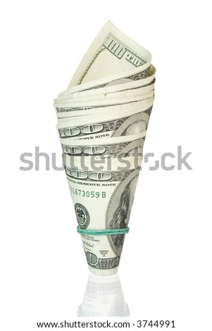 the pack of dollars is twisted up elastic isolated on white