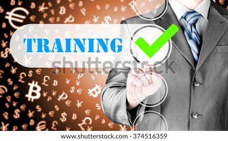 Businessman pressing touch screen interface training checkbox