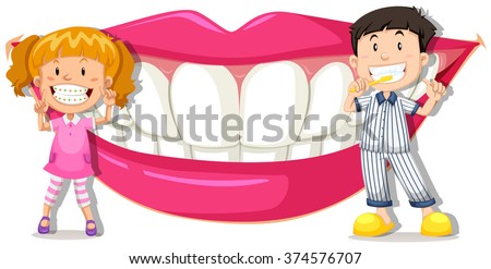 Boy and girl with clean teeth illustration
