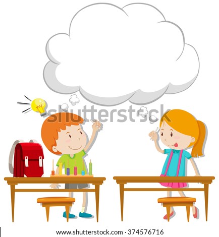 Boy and girl with thinking bubble illustration