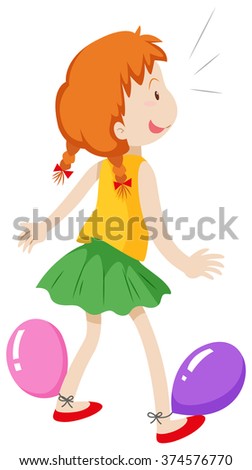 Girl playing with balloons illustration