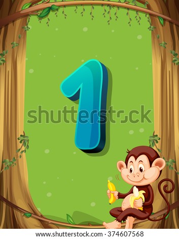Number one with only one monkey in the tree illustration
