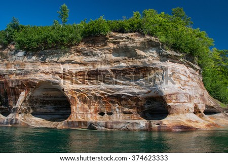 Caves in the sandstone rocks at Lake Superior , Pictured Rocks National Lakeshore, Michigan, USA