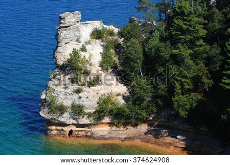Miners Castle is a rock formation jutting out into the clear waters of Lake Superior, Pictured Rocks National Lakeshore, Michigan