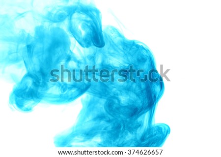 Abstract art. Blue smoke hookah on a white background. Inhalation. The steam generator. The concept of aromatherapy.