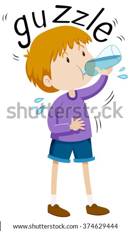 Little boy gazzle from water bottle illustration