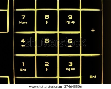 Gold Yellow Color Light Glow Keyboard,Enter and 1-9 Button
