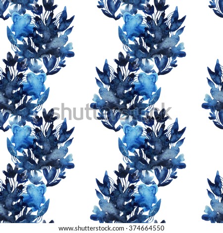 Abstract floral seamless pattern. Watercolor flowers on white background. Hand painted watercolor blue flowers illustration
