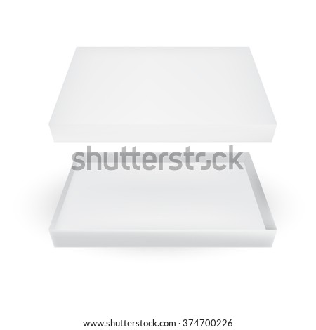 VECTOR PACKAGING: Top view of open white gray packaging box on isolated white background. Mock-up template ready for design.