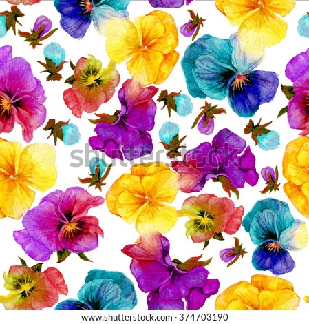 Flower pattern, watercolor painting on white background