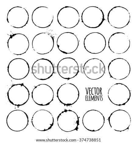 vector illustration. Set of blots and splashes, black silhouettes on a white background