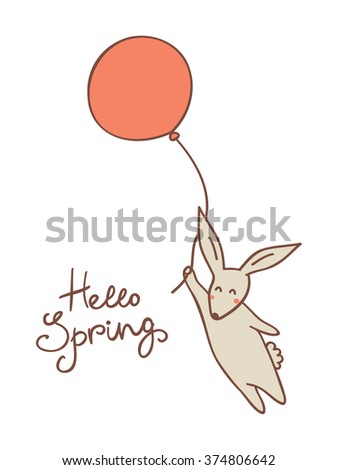 Hello spring.Cute bunny for greeting card, invitation and design