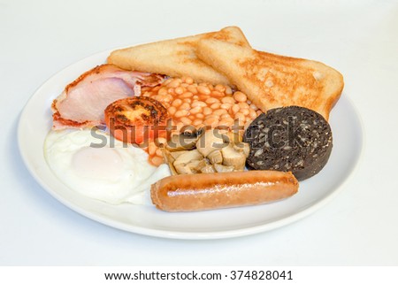 Traditional British fried breakfast on a plate