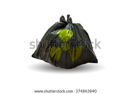 Garbage bags with nuclear symbol on white background