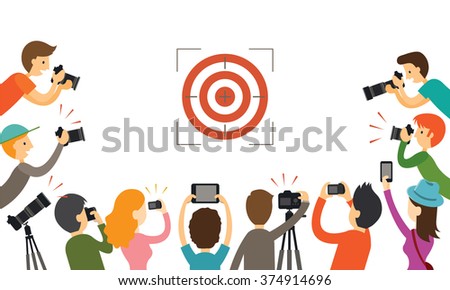 Photographers Aiming to Target, Group of People Holding Cameras, Taking Photos Royalty-Free Stock Photo #374914696