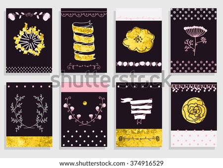 Big set of floral graphic design elements graphic, wreaths, ribbons and labels.  gold, black, pink colors