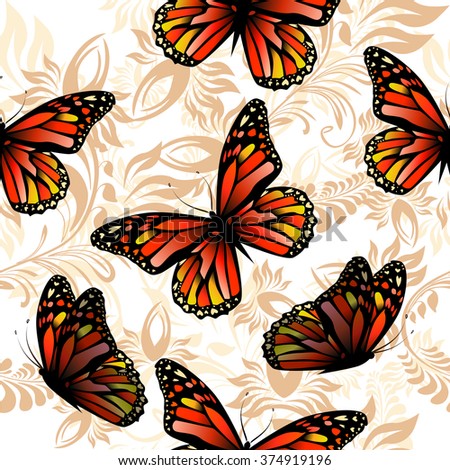 Seamless floral background with  butterflies. Vector