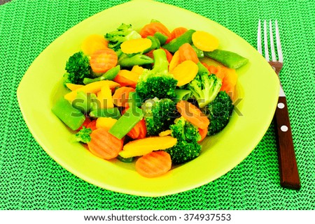 Steamed Vegetables Potatoes, Carrots, Corn, Green Beans, Onion Studio Photo