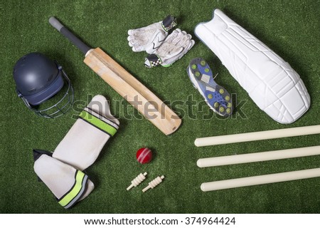 Cricket gear on grass