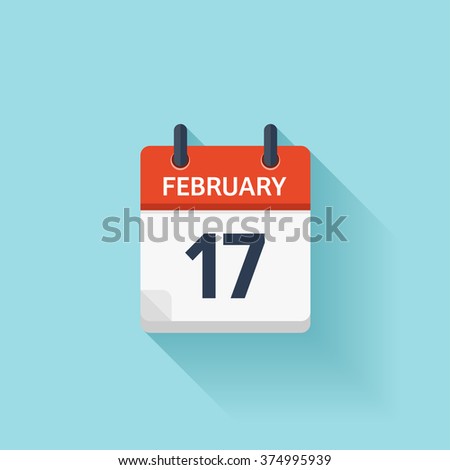 February 17. Calendar icon.Vector illustration,flat style.Date,day of month:Sunday,Monday,Tuesday,Wednesday,Thursday,Friday,Saturday.Weekend,red letter day.Calendar for 2017 year.Holidays in February.