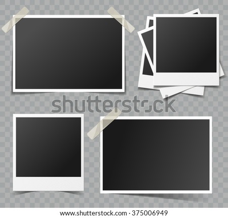 Collection of vector blank retro photo frames with transparent shadow effects Royalty-Free Stock Photo #375006949