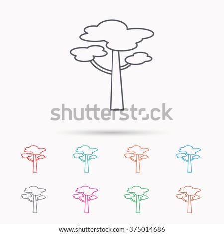 Pine tree icon. Forest wood sign. Nature environment symbol. Linear icons on white background.