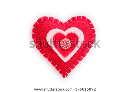Red heart. Soft toy on white background. Isolated. Hi resolution.
