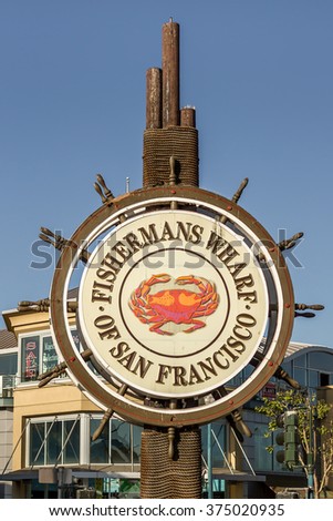 Fishermans Wharf of San Francisco Sign Royalty-Free Stock Photo #375020935