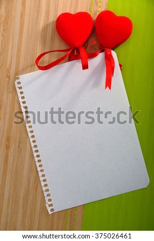 Valentine's day. Holiday Card. Romantic Letter with two red hearts. Two red hearts on a blank letter