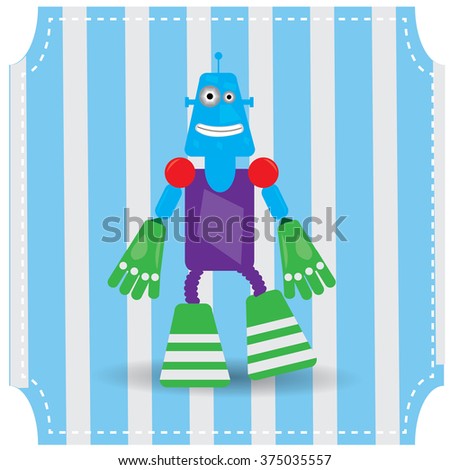 Isolated robot toy on a blue textured background